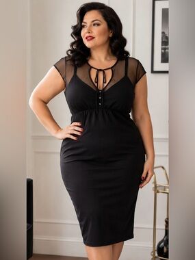 Black Mesh Top Wiggle Dress Plus Size 20 Pinup NWT